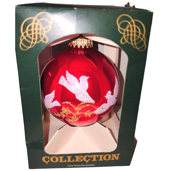 Vintage Red Glass Ornament With White Dove Design Made In West Germany - Picture 1 of 9